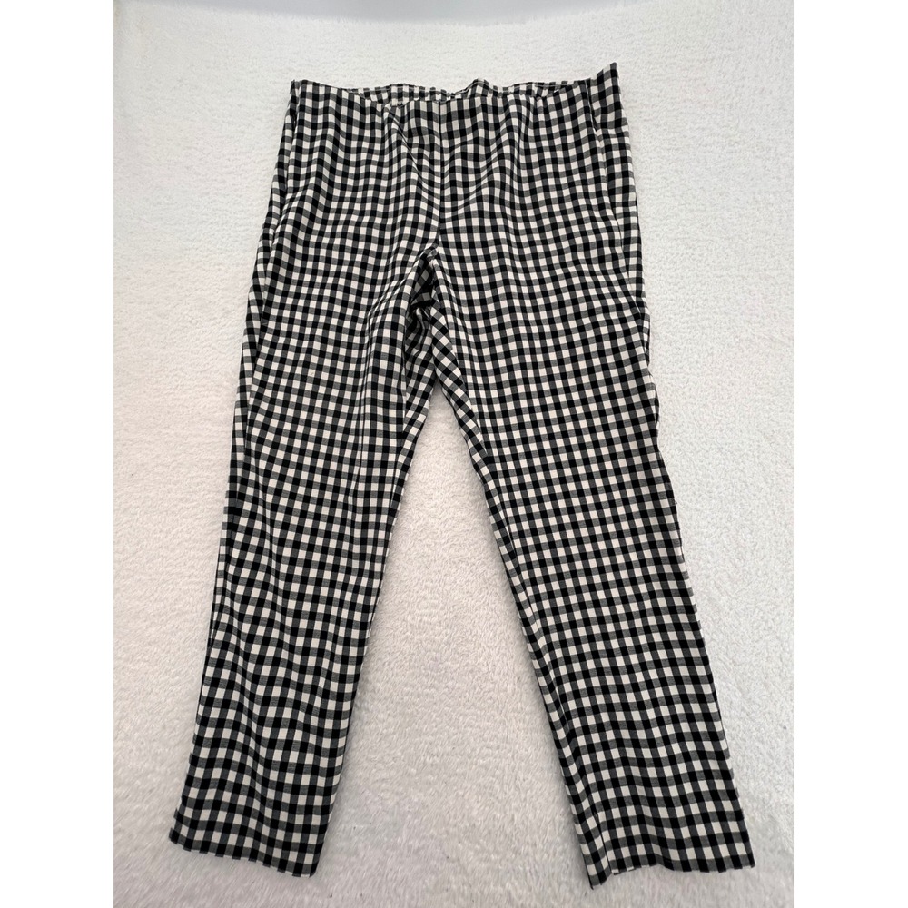J Jill Essential Cotton-Stretch Pull On Pants Black White Side Zip 14 Petite